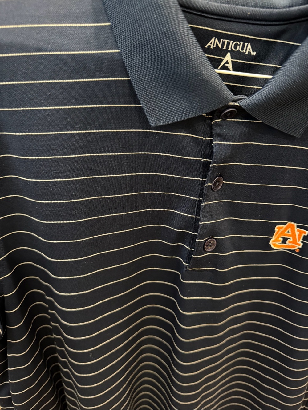 Antigua Navy Polo with Thin Cream Stripes and Auburn AU Patch